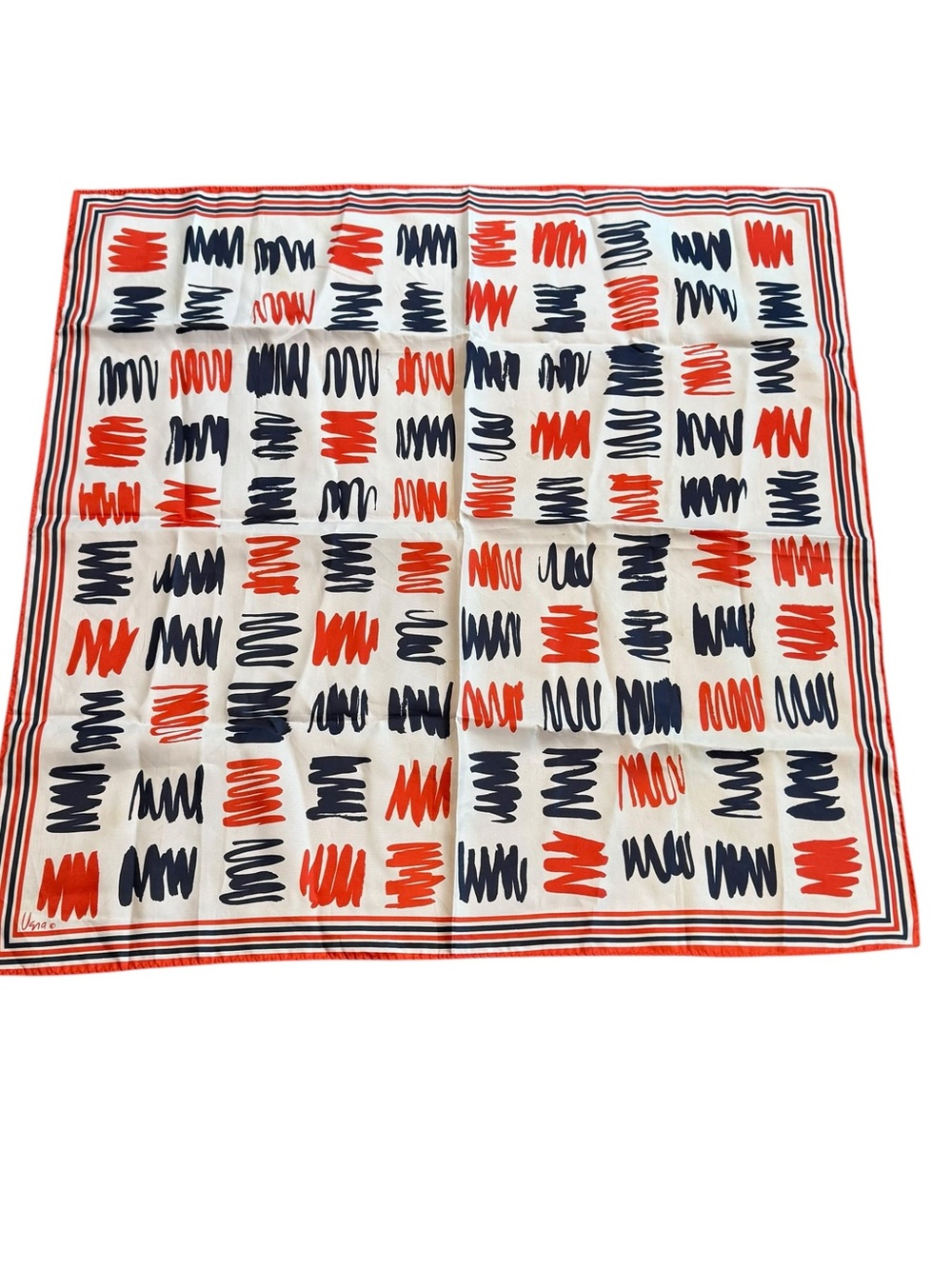 Vtg Vera Neumann Scarf Mod 60s 70s Geometric Red White Blue Patriotic 26” Square